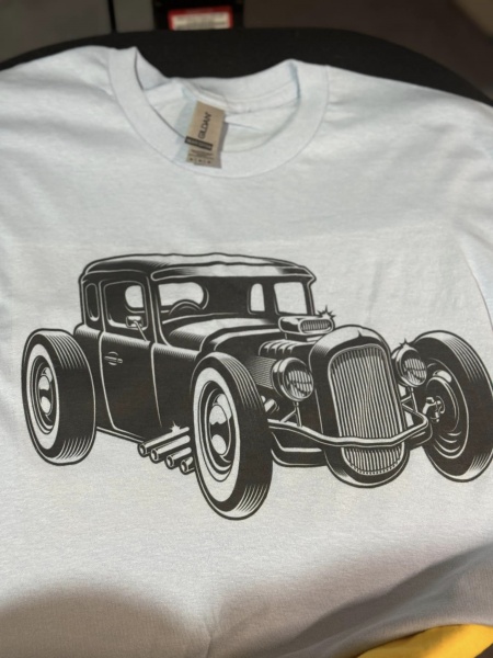 Hot Rod T-shirt on Pale Blue